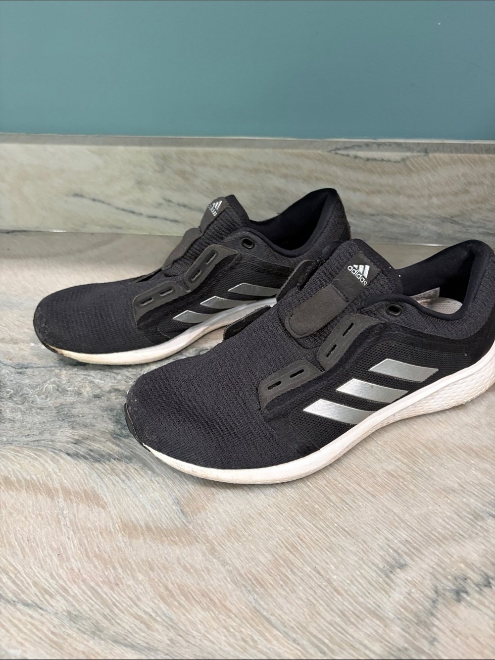 adidas Black Slip-On Running Shoes with White Sole